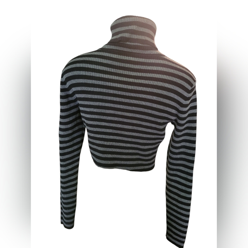 Lauren Ralph Lauren Green Label Black and Gray Ribbed Crop Top TurtleNeck - Picture 3 of 4
